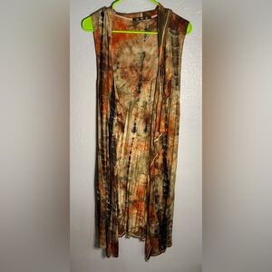 Anthropologie Coin 1804 Boho Tie Dye‎ Long Top Hooded Open Stretchy Vest Size L